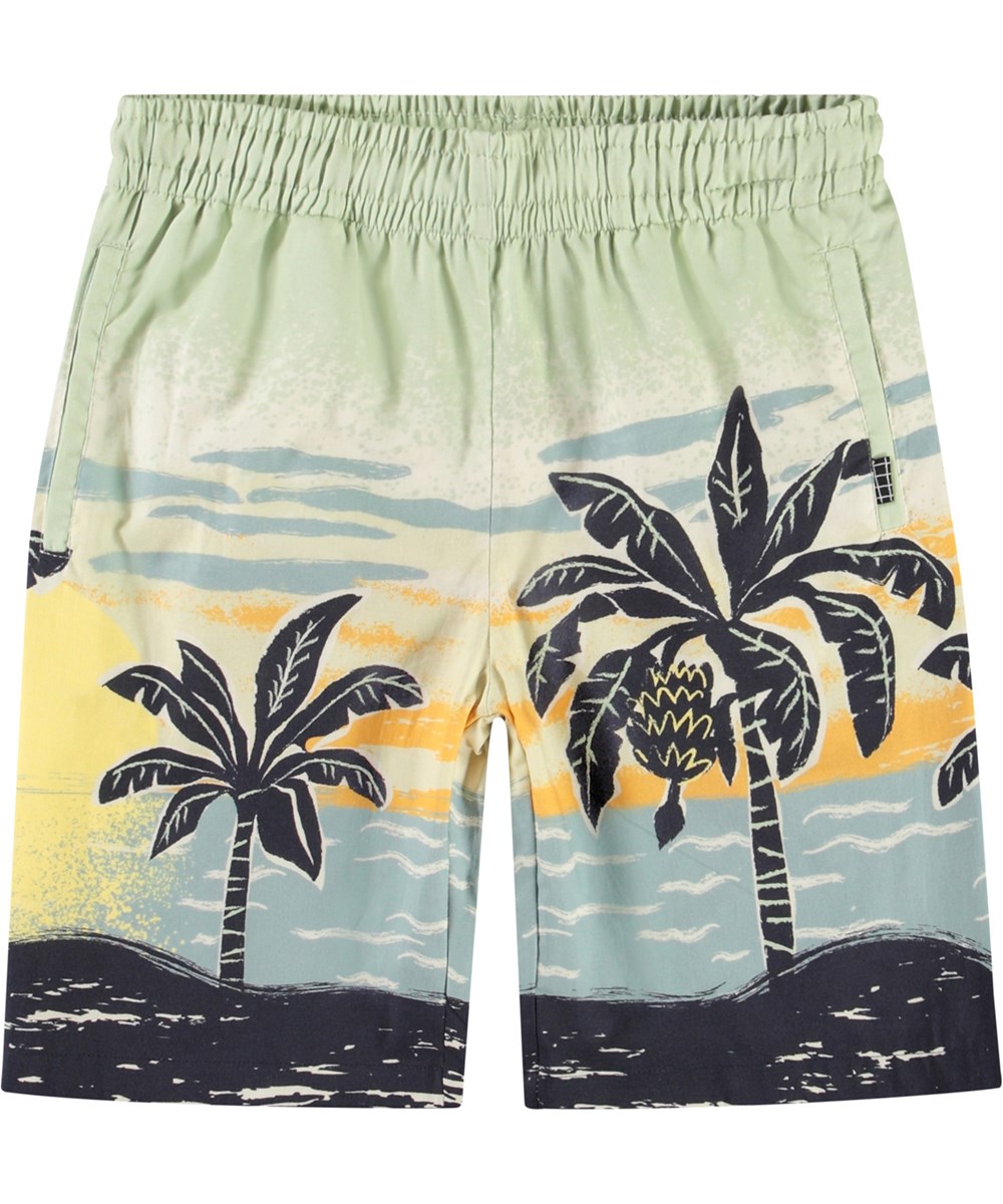 Adi - Beach Banana - Shorts aus Öko-Baumwolle mit Palmenmuster für Kinder.