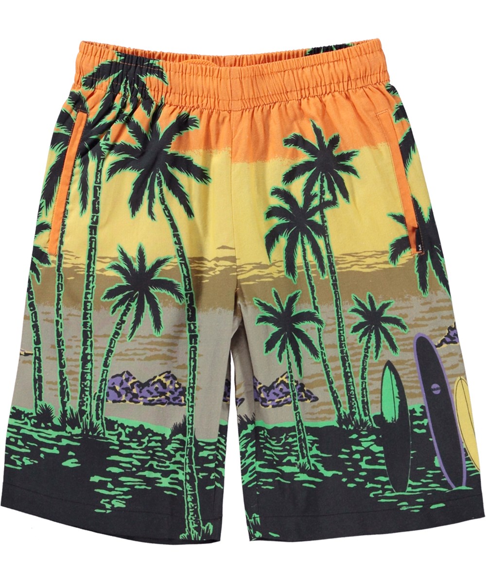 Adi - Crispy Sunset - Hawaii-Shorts mit Palmen-Print