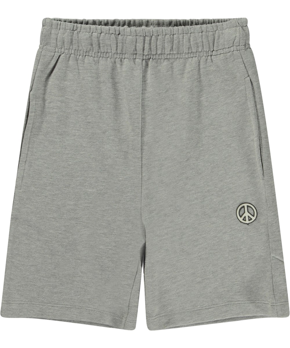 Adian - Grey Melange - Graumelierte Sweatshorts mit dem Peace-Zeichen