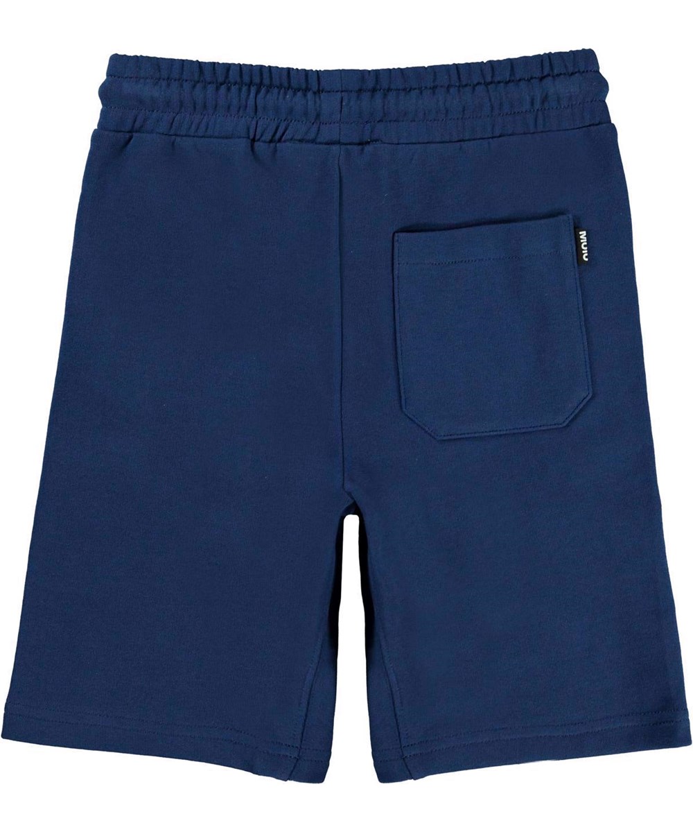 Aliases - Naval Blue - Dunkelblaue Shorts aus Öko-Baumwolle und schwarzem Bindeband in der Taille.
