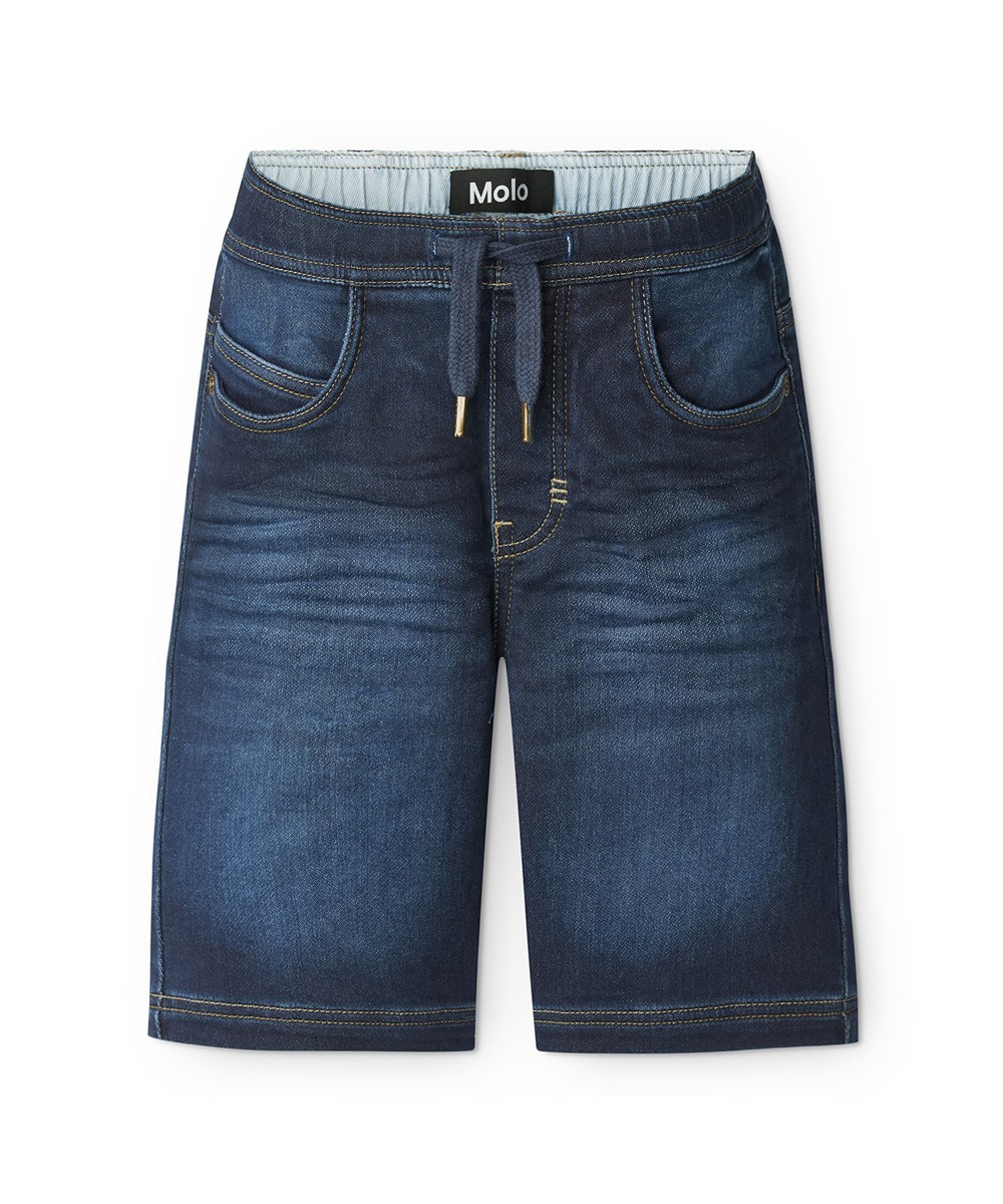 Ali - Dark Indigo - Elastische dunkelblaue Jeansshorts