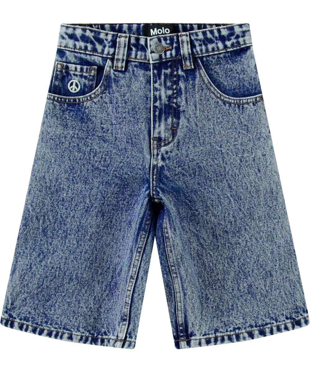 Alpha - Contrast Stone - Blaue Öko-Denim-Shorts für Kinder.