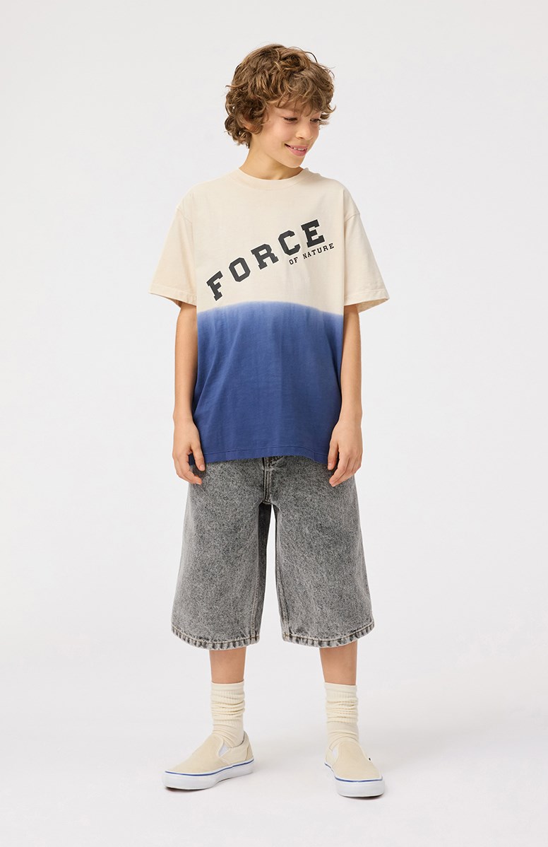 Alpha - Grey Stonewash - Graue Öko-Denim-Shorts für Kinder.