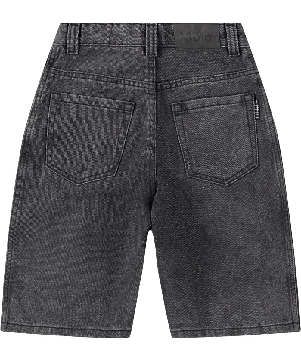 Alpha - Washed Black - Schwarze Jeansshorts für Kinder aus Öko-Baumwolle.
