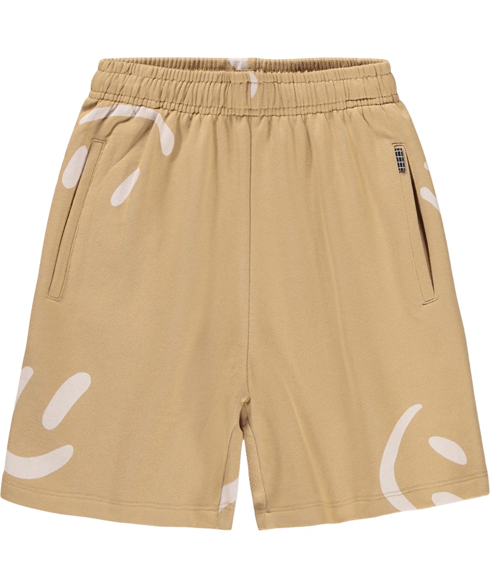 Amil - Desert Smiles - Beige Shorts für Kinder aus Öko-Baumwolljersey mit Druck