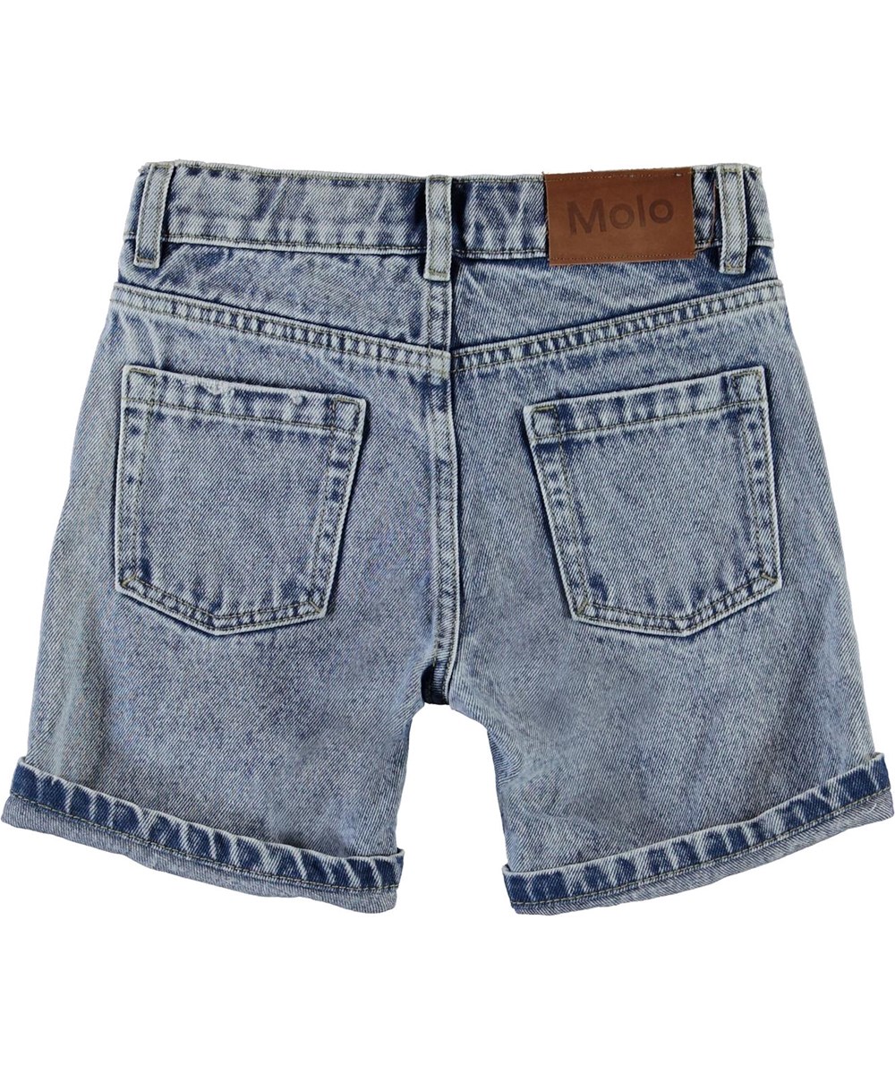 Avian - Stone Blue - Blue Denim-Shorts mit Umschlag