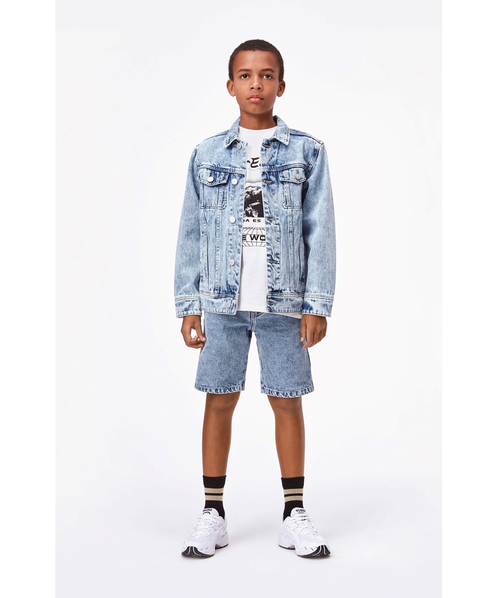Avian - Stone Blue - Blue Denim-Shorts mit Umschlag