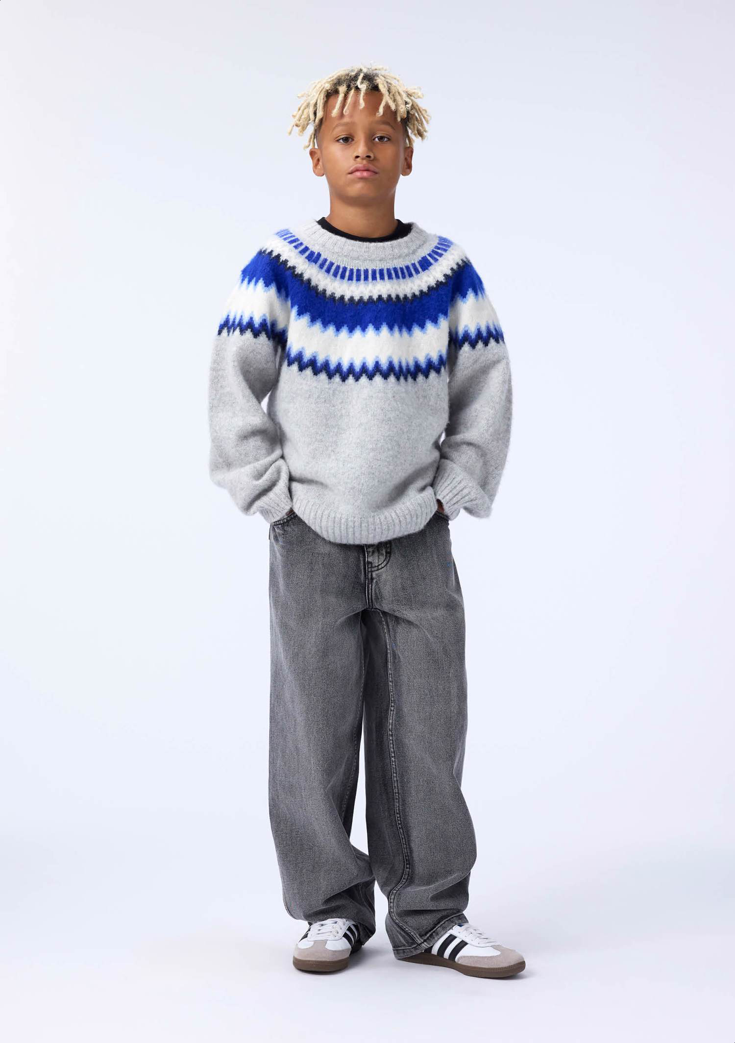 Baes wool - Nordic Blues - Hellgrauer Strickpullover für Kinder