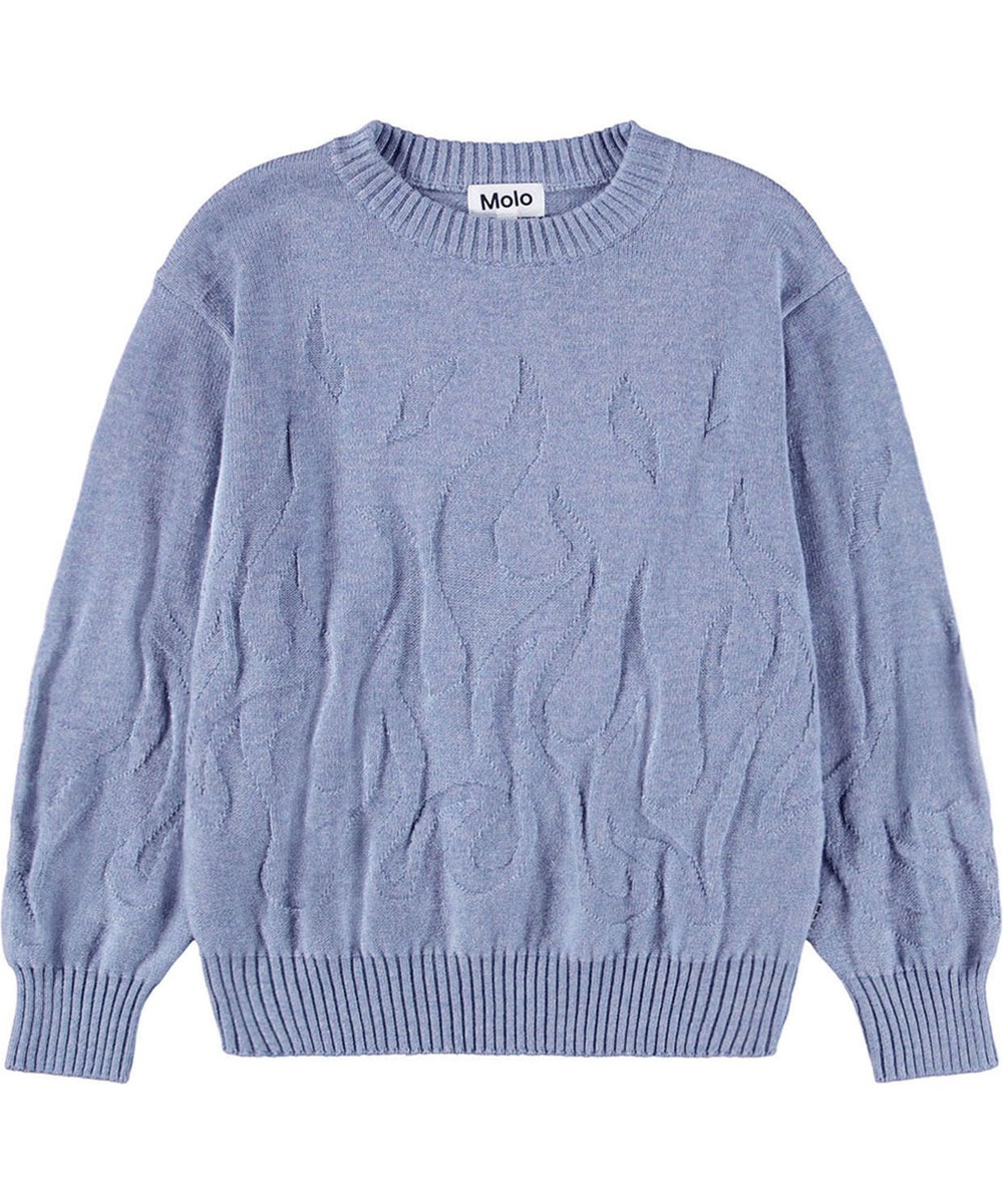 Bello - Flame Structure - Hellblauer Strickpullover aus einer Baumwoll- und Wollmischung mit einem Flammenmuster.