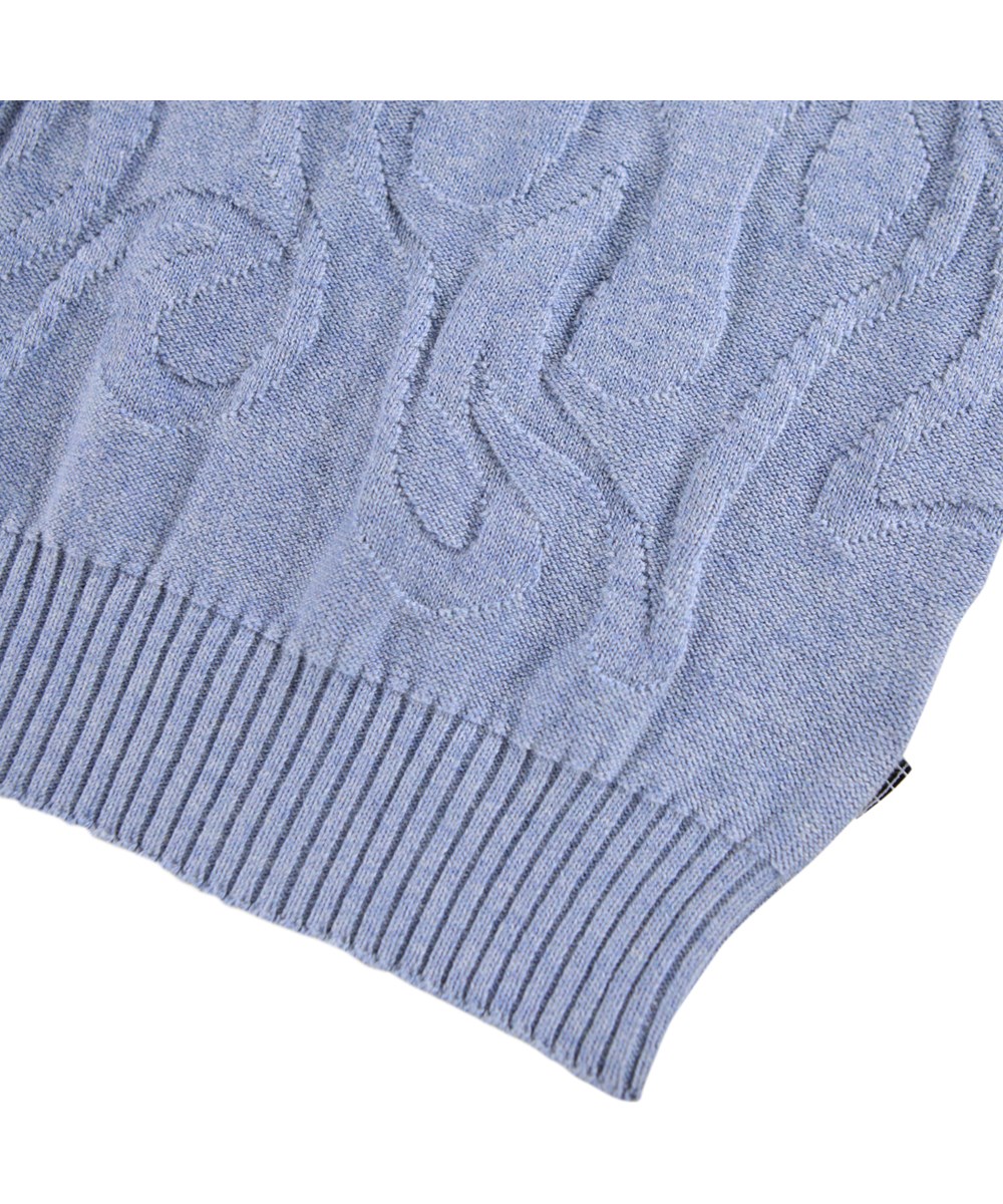 Bello - Flame Structure - Hellblauer Strickpullover aus einer Baumwoll- und Wollmischung mit einem Flammenmuster.