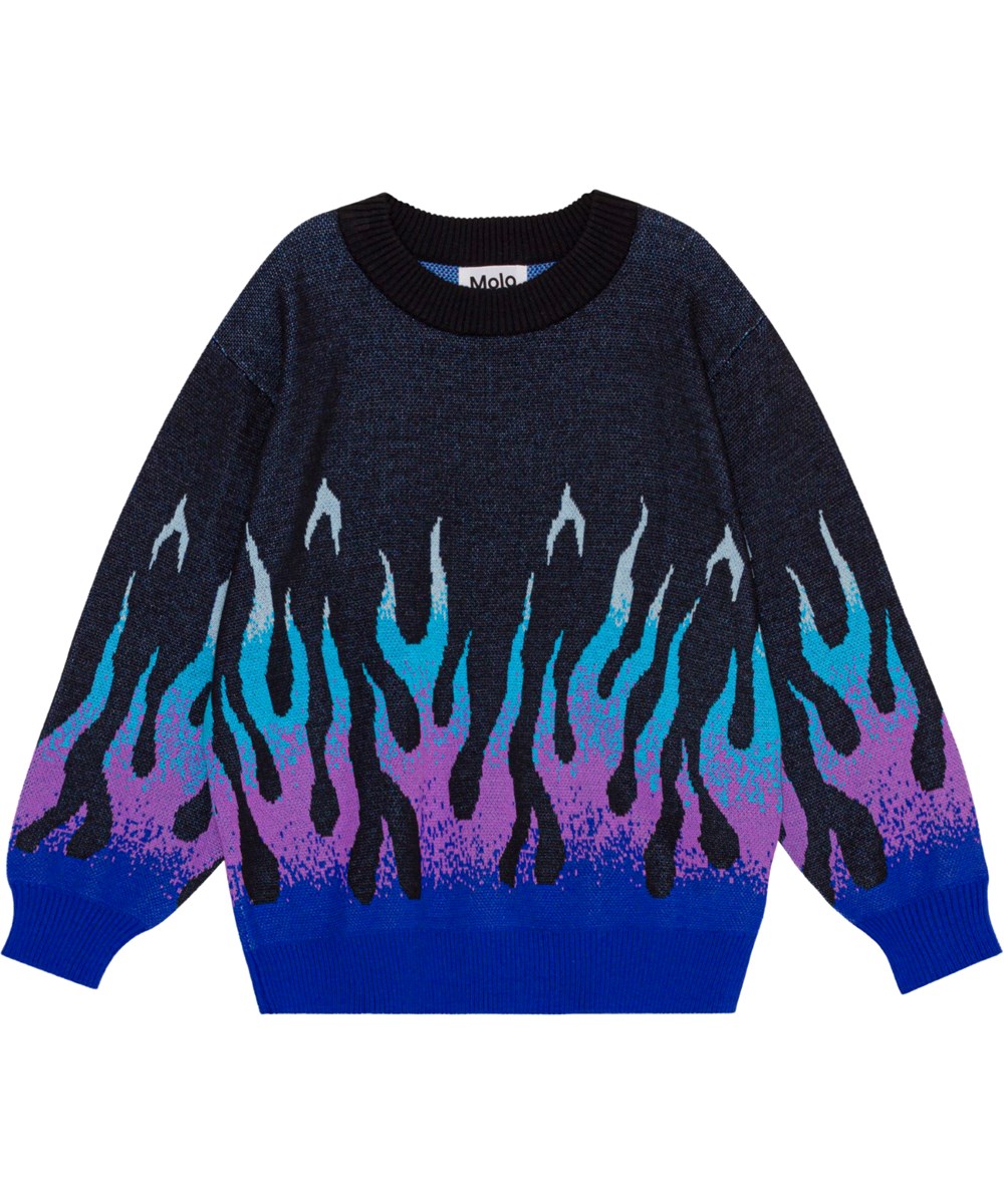 Bello - Lit - Dunkelgrauer Öko-Strickpullover mit Flammenmotiv