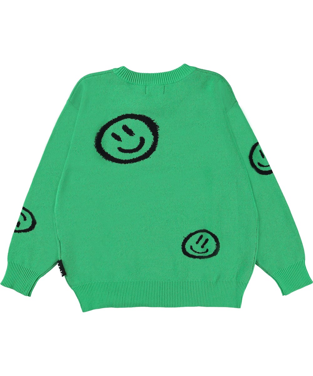 Bello - Smile On Green - Grüner Strickpullover mit Smileys
