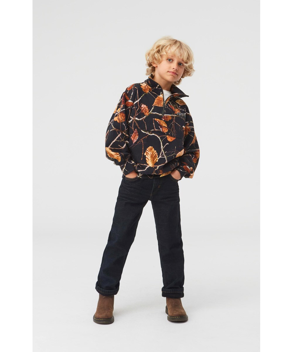 Mads - Branch Camo - Öko schwarzes Sweatshirt mit Blattdruck