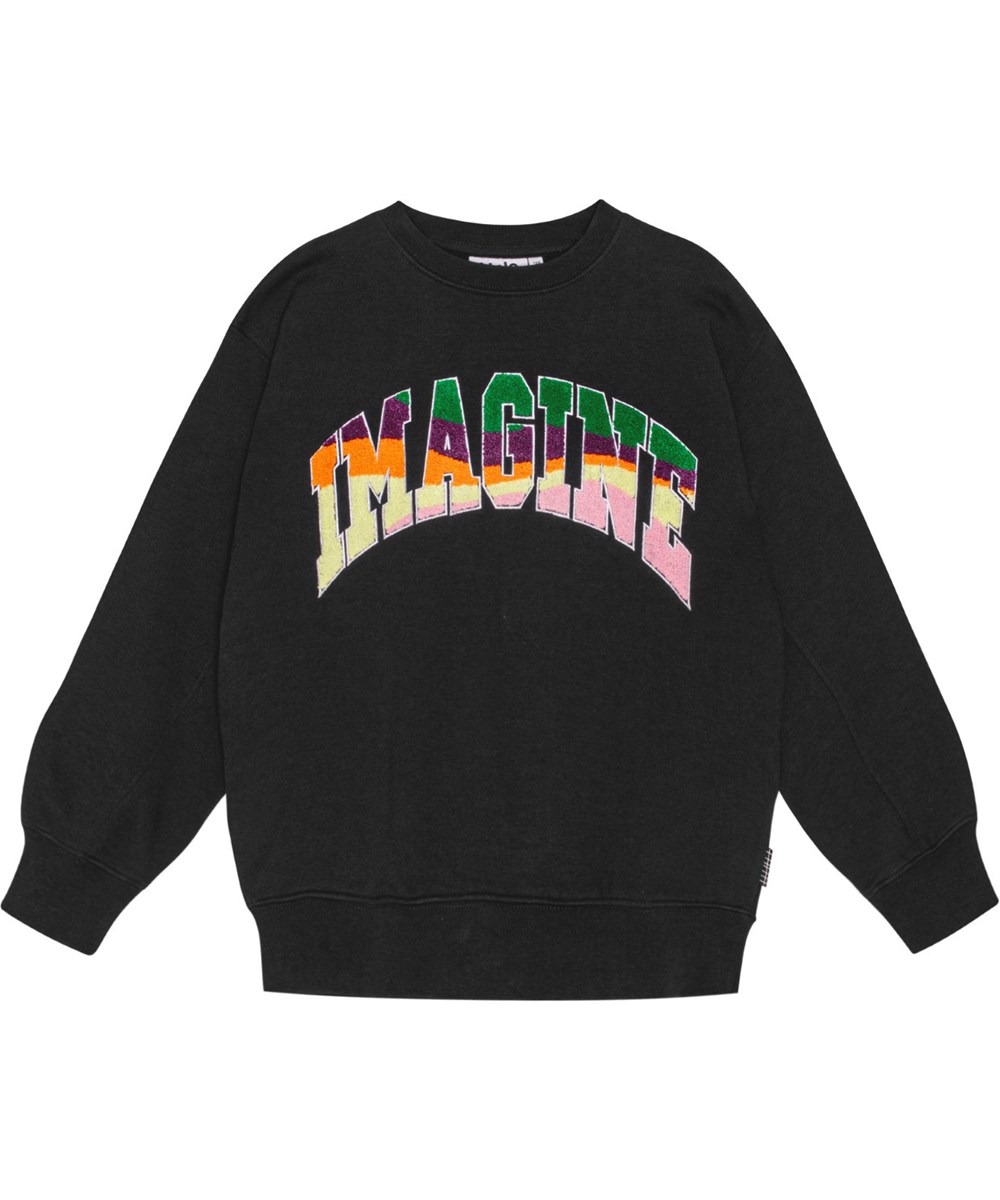 Magni - Black - Schwarzes Öko-Baumwoll-Sweatshirt mit weichem gebürstetem Innenfutter und mehrfarbiger Stickerei.