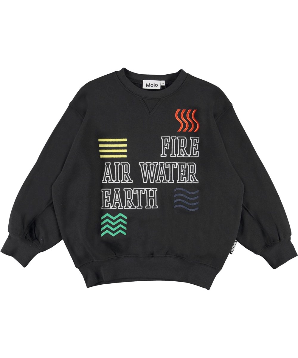 Magni - Black - Schwarzes Sweatshirt mit Feuer Luft Wasser