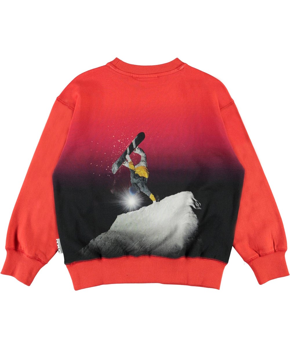Mann - Snowboarding - Rotes Sweatshirt mit Aufdruck von Snowboarder
