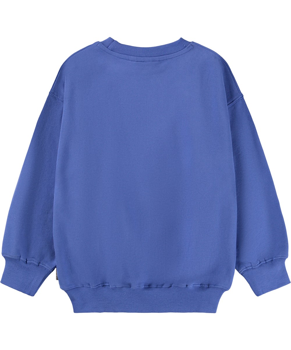 Mar - Drip Smile - Blauer Pullover für Kinder aus weicher Öko-Baumwolle mit einem Aufdruck eines gelben Lächelns.