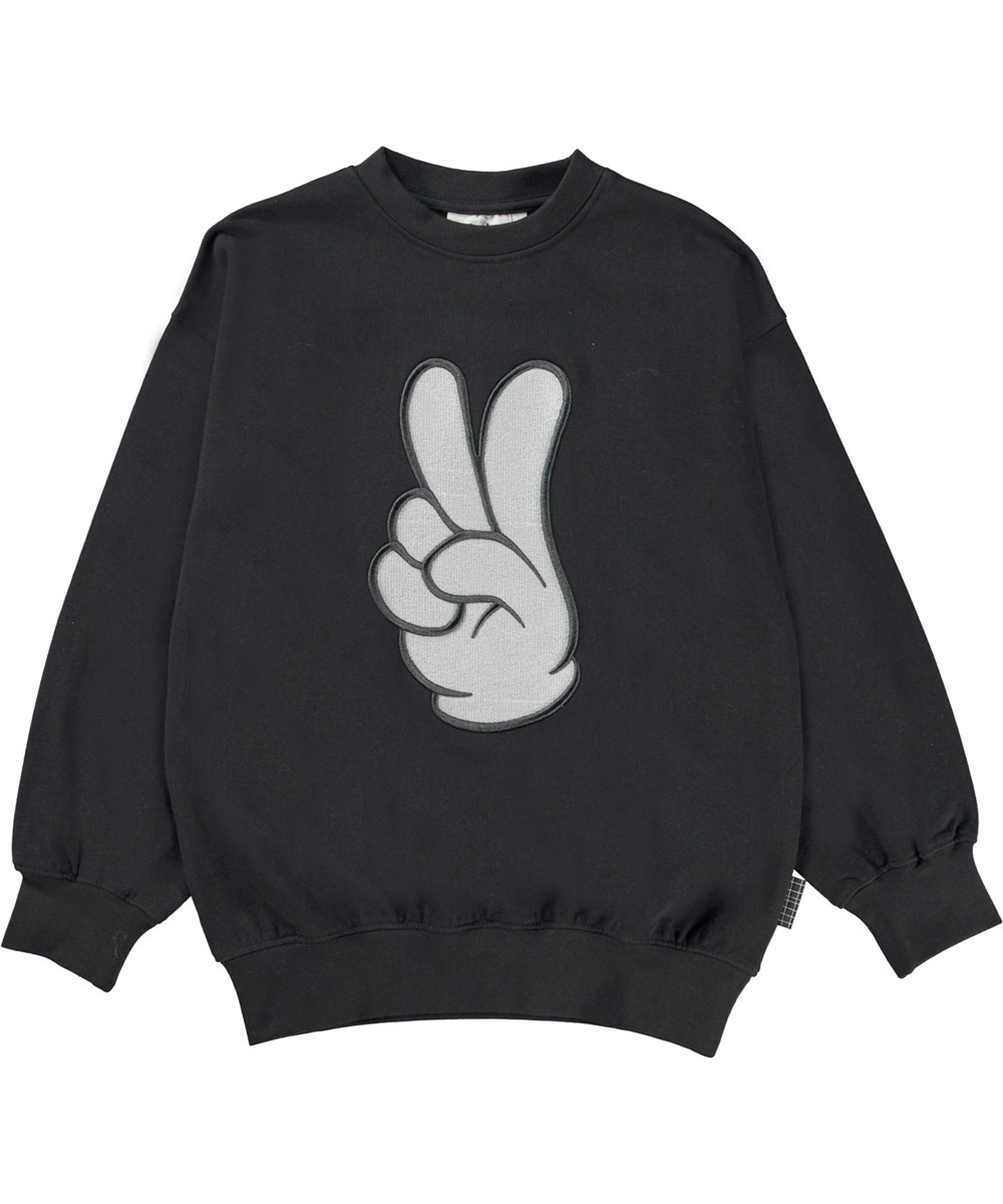 Mar - Black - Schwarzes Sweatshirt mit Peace-Handzeichen