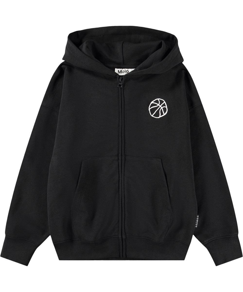 Marley - Black - Schwarzer Kapuzenpullover für Kinder aus Öko-Baumwolle mit Stickerei