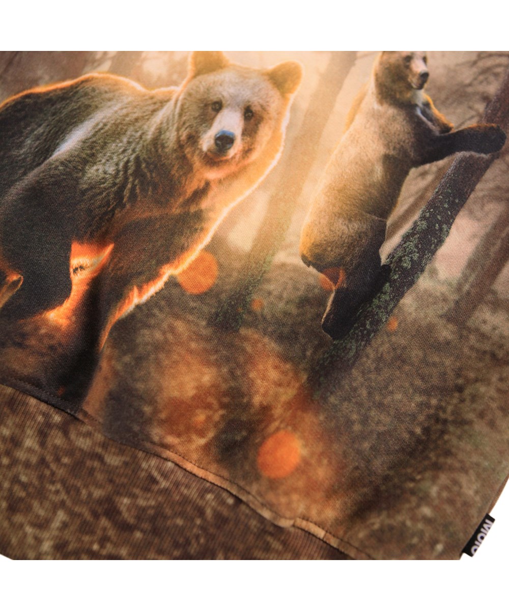 Mattis - Honey Bears - Brauner Pullover für Kinder aus weicher Öko-Baumwolle mit einem Aufdruck von niedlichen Honigbären.