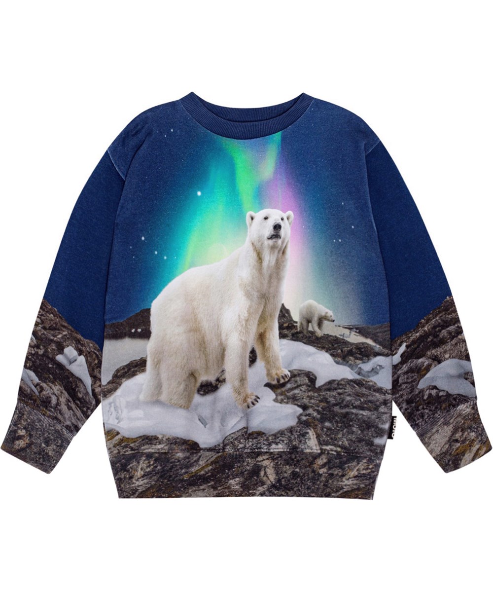 Mattis - Polar Night - Dunkelblaues Sweatshirt mit Polarbärendruck.