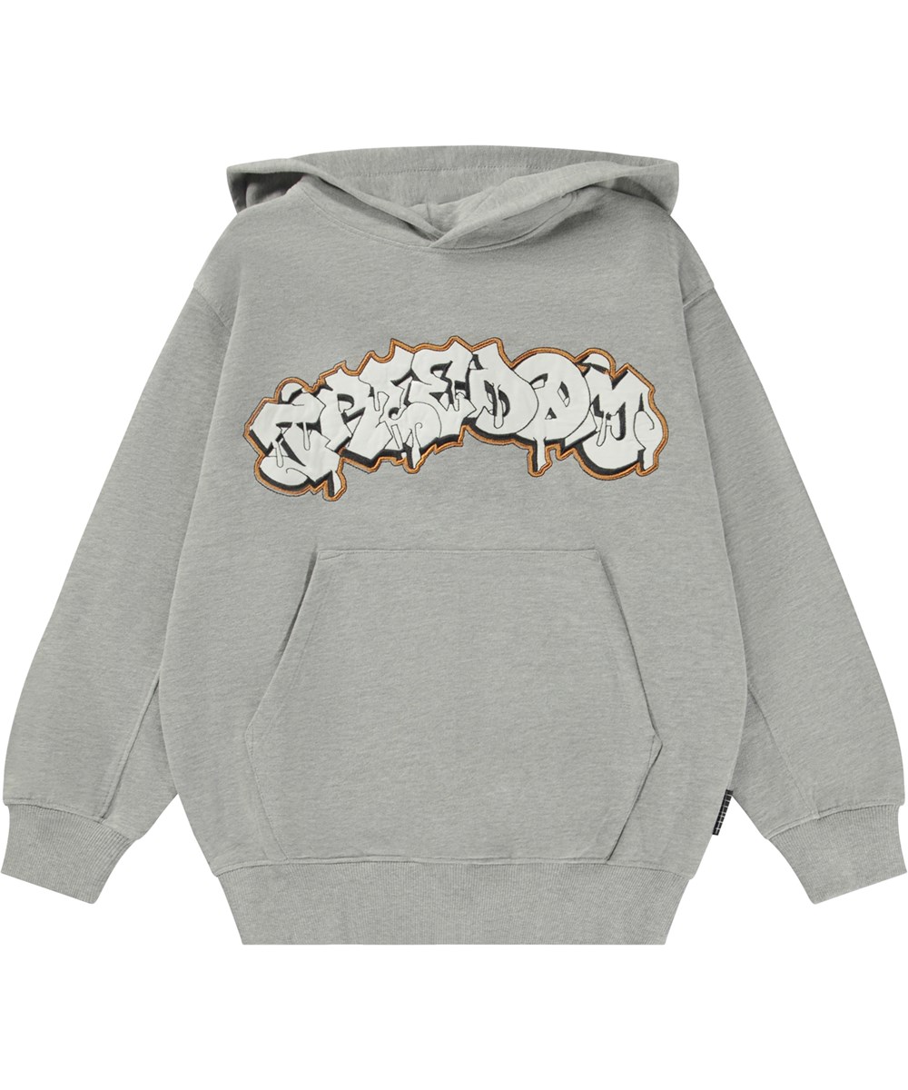 Maxx - Grey Melange - Grauer Hoodie mit grafischen Aufklebern auf der Vorderseite