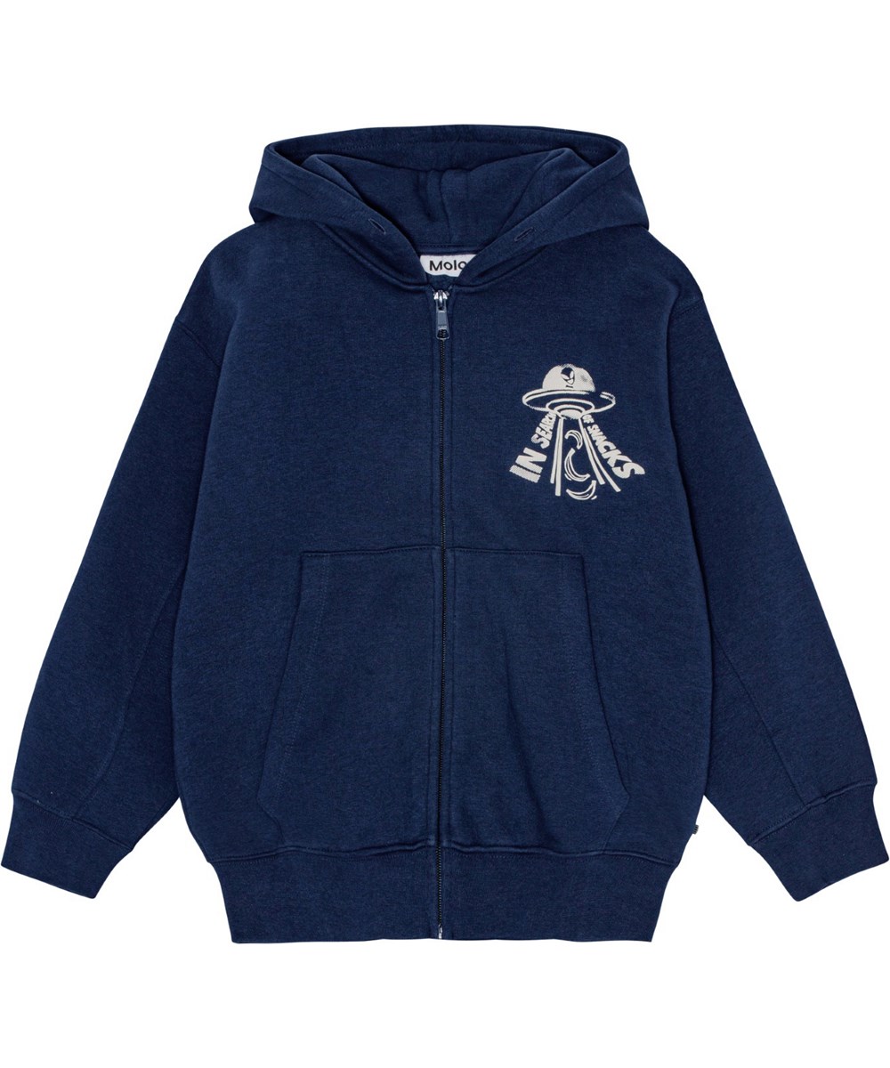 Mazz - Search Of Snack - Dunkelblauer Hoodie mit Reißverschluss und Kapuze.