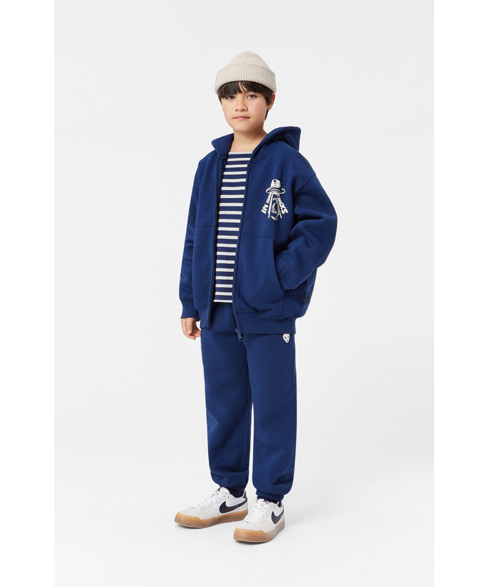 Mazz - Search Of Snack - Dunkelblauer Hoodie mit Reißverschluss und Kapuze.