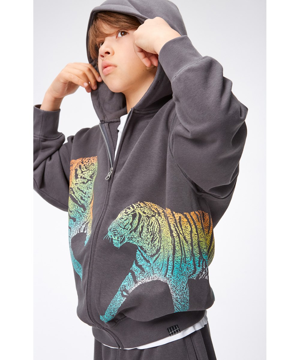 Mazzo - Iron Gate - Grauer Hoodie mit Reißverschluss und Tigerprint