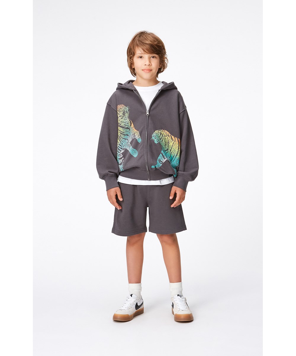 Mazzo - Iron Gate - Grauer Hoodie mit Reißverschluss und Tigerprint