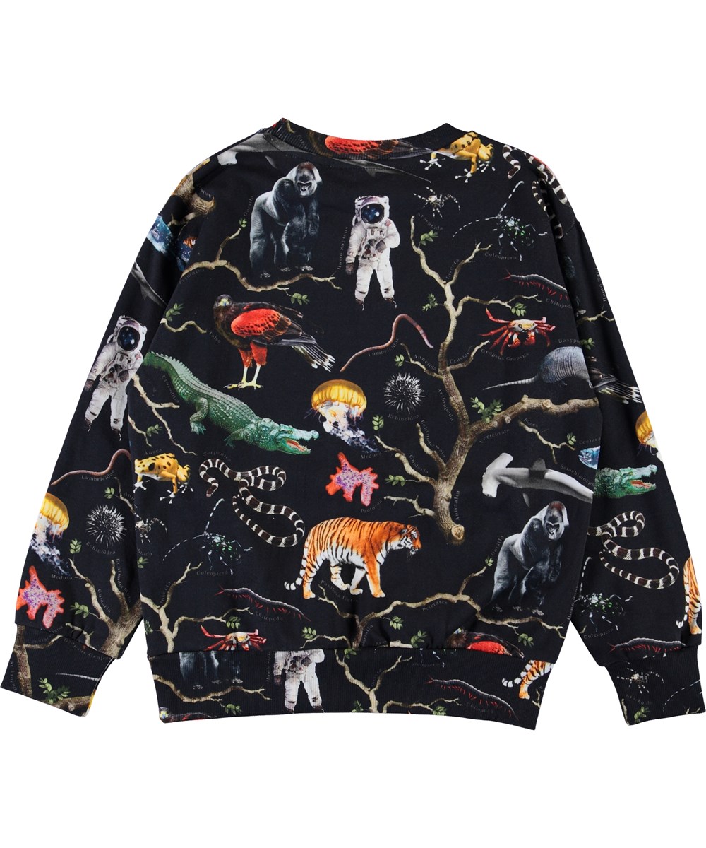 Mik - Tree Of Life Black - Schwarzes Sweatshirt mit Tieren und Spacemen