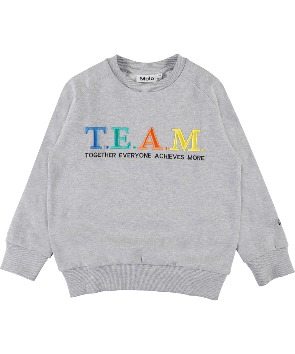 Mike - Light Grey Melange - Graues Sweatshirt mit gesticktem Team