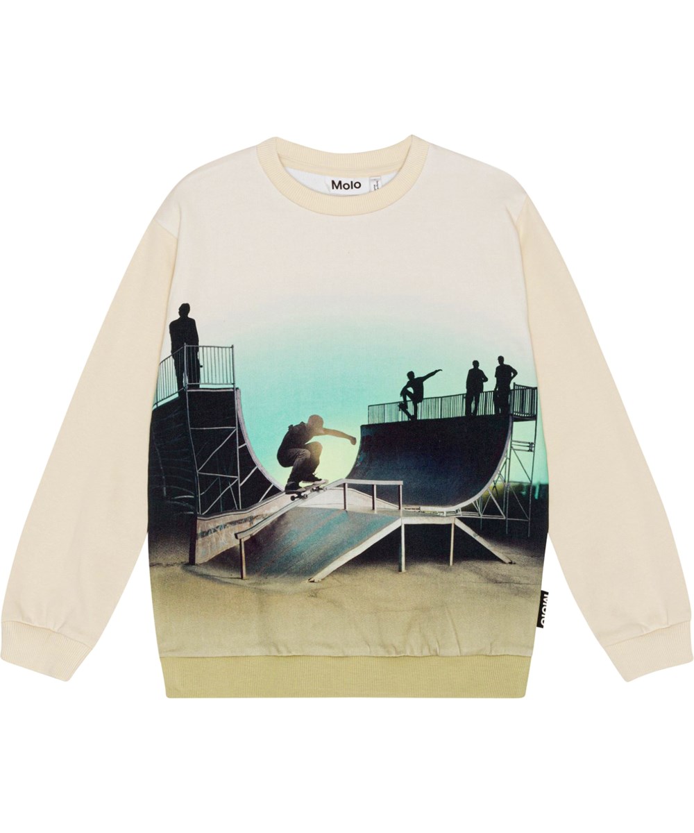 Miksi - Backlit Halfpipe - Beiges Öko-Sweatshirt mit Skate-Print
