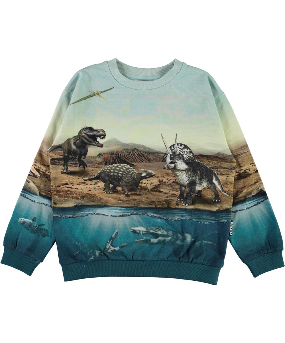 Miksi - Dino World - Öko hellblaues Dinosaurier Sweatshirt 