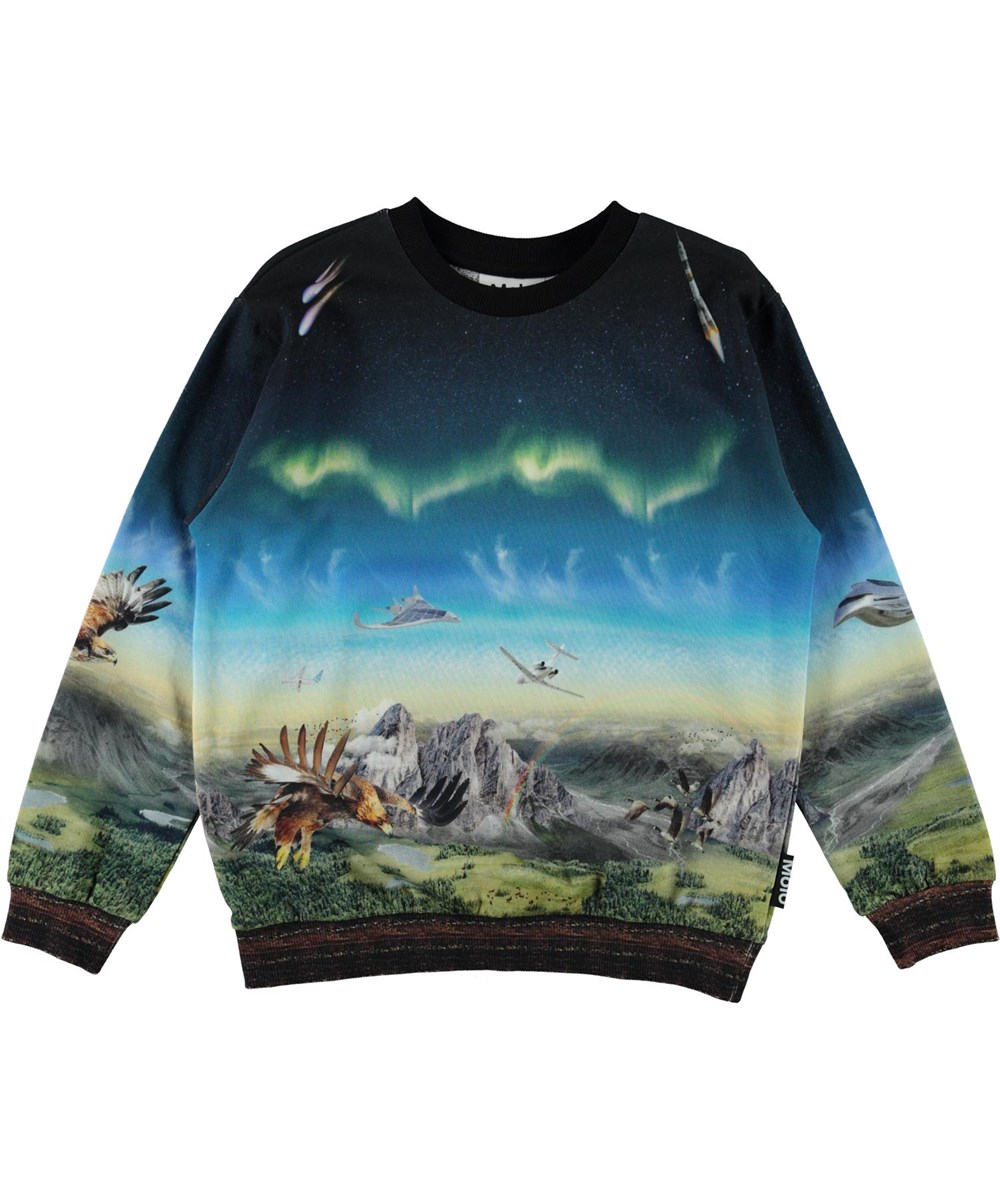 Miksi - Entirety High - Öko blaues Sweatshirt mit Adlern und Flugzeugdruck