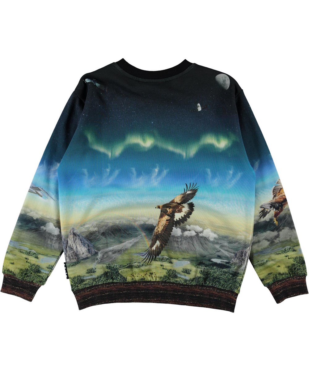 Miksi - Entirety High - Öko blaues Sweatshirt mit Adlern und Flugzeugdruck