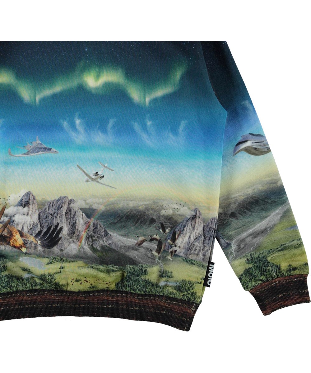 Miksi - Entirety High - Öko blaues Sweatshirt mit Adlern und Flugzeugdruck