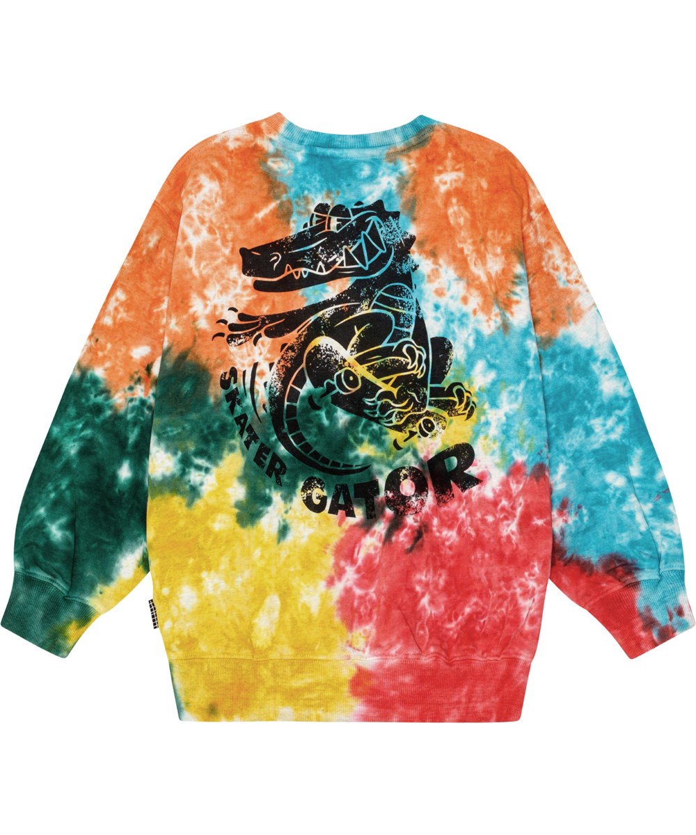 Monti - Colour Play - Bunt gefärbtes Tie-Dye-Öko-Baumwoll-Sweatshirt mit Skater-Alligator-Druck.