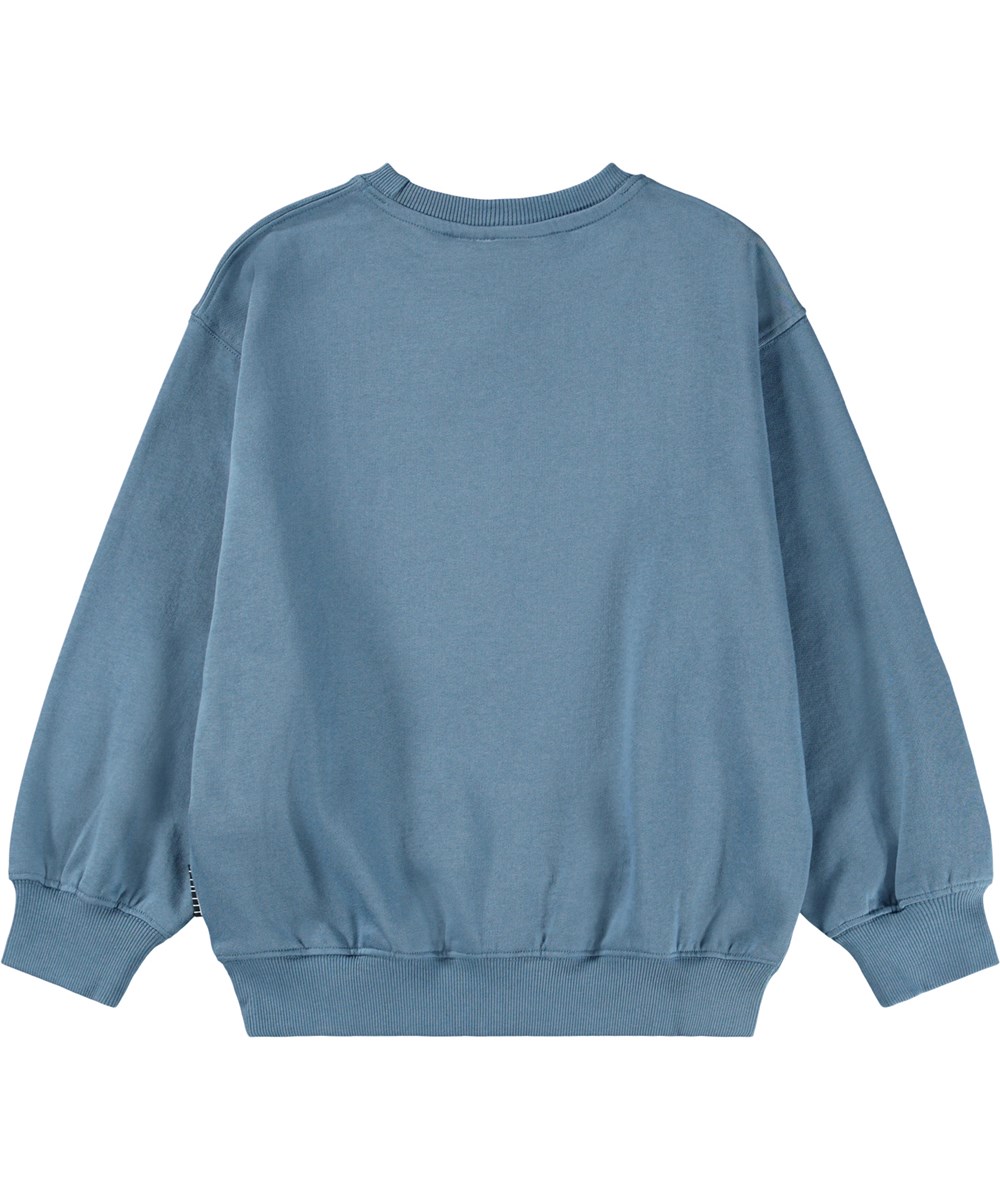 Monti - Park Skaters - Blaues Sweatshirt für Kinder aus weicher Öko-Baumwolle mit einem Skater-Print.