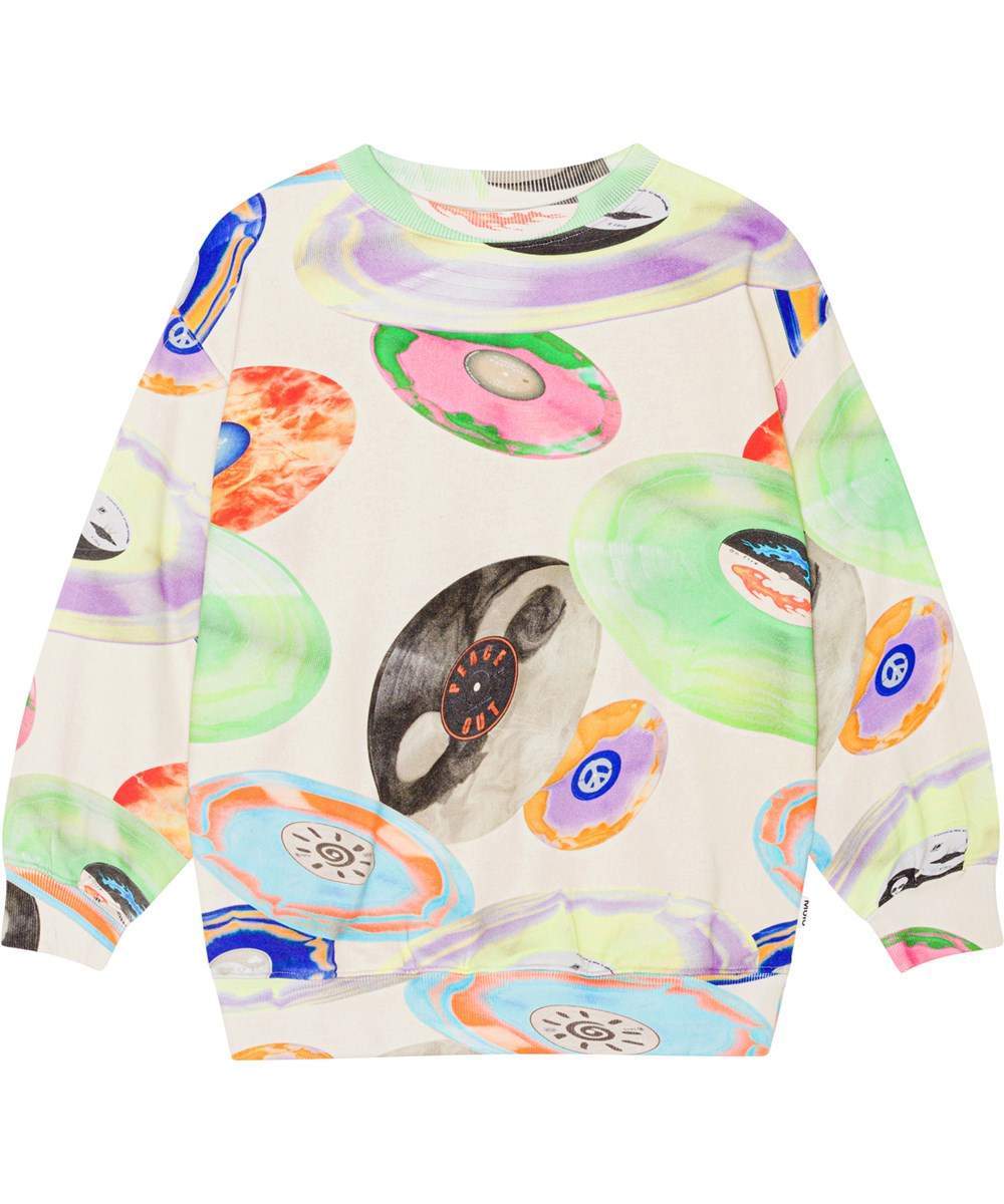 Monti - Records Light - Öko-Sweatshirt mit mehrfarbigem Plattendruck