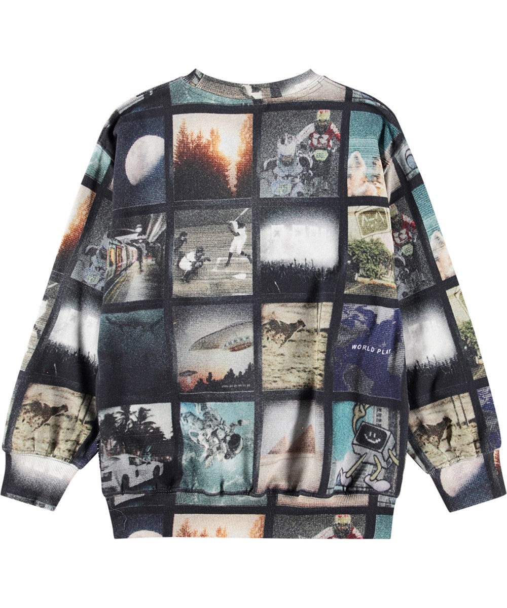 Monti - Screens - Mehrfarbiges Öko-Baumwoll-Sweatshirt mit Allover-Bildschirm-Druck.