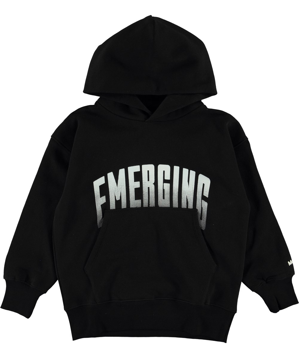 Moz - Black - Schwarzer Hoodie mit Text Emerging