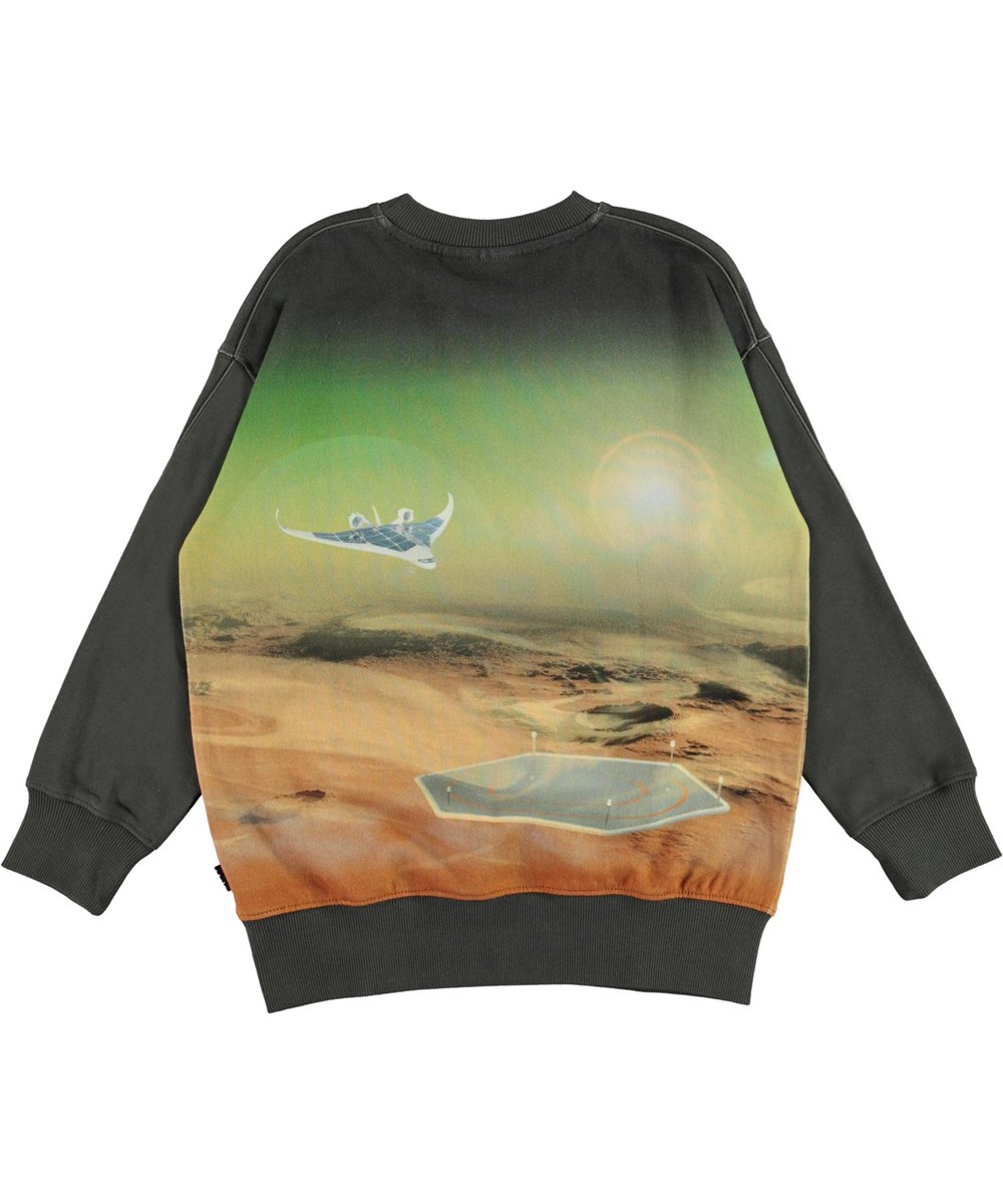 Mozy - Mars Living - Öko grünes Sweatshirt mit Mars-Druck