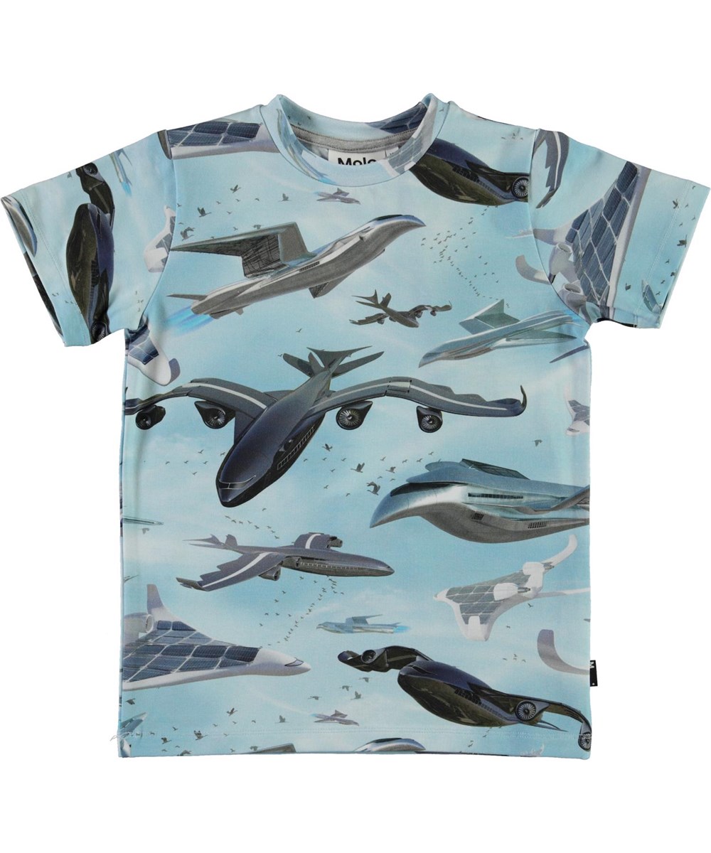 Ralphie - Biomimicry - Öko Hellblaues-T-Shirt mit Flugzeugmuster