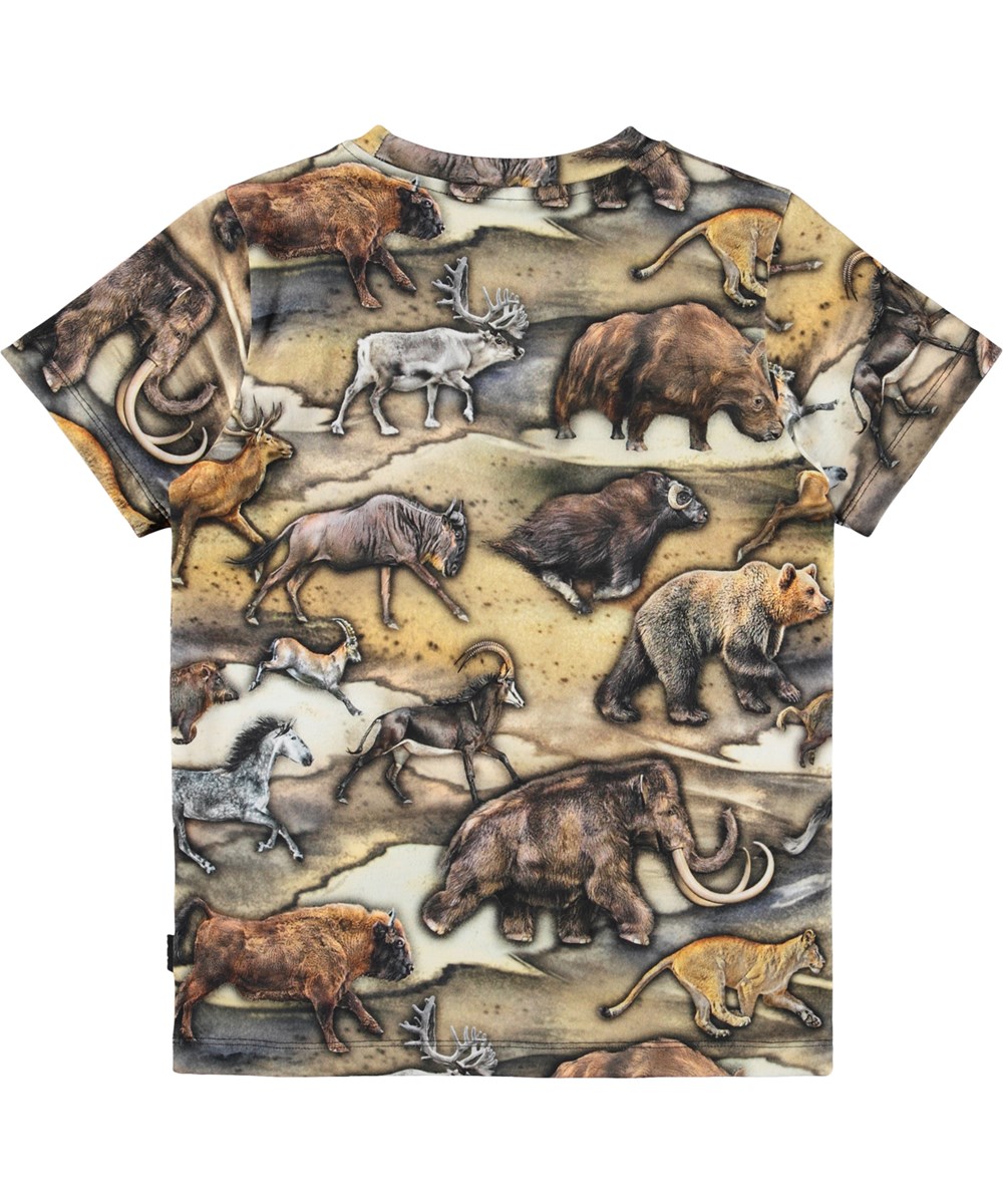 Ralphie - Cave Animals - T-Shirt für Kinder aus weicher Öko-Baumwolle mit Druck, kurzen Ärmeln und geripptem Ausschnitt.