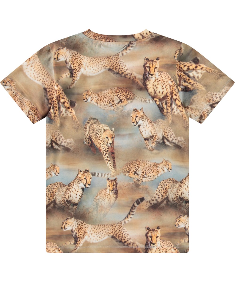 Ralphie - Fast Cheetahs - Eng anliegendes T-Shirt mit Druck für Kinder aus weicher Öko-Baumwolle mit geripptem Ausschnitt.