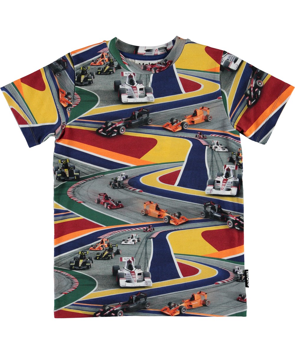 Ralphie - Full Speed - Öko-T-Shirt mit farbigen Rennwagen