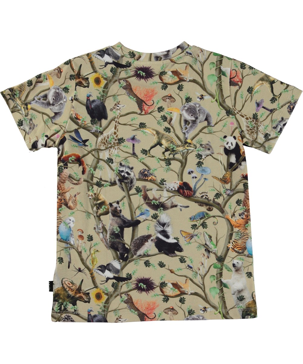 Ralphie - Living Together - Beiges Öko-T-Shirt mit Allover-Tiere-Print