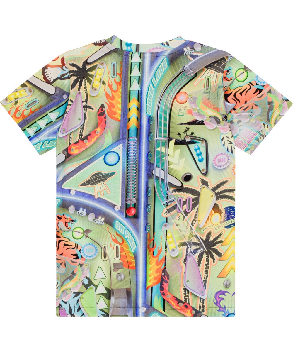 Ralphie - Pinball - Mehrfarbiges Öko-T-Shirt mit Flipper-Aufdruck