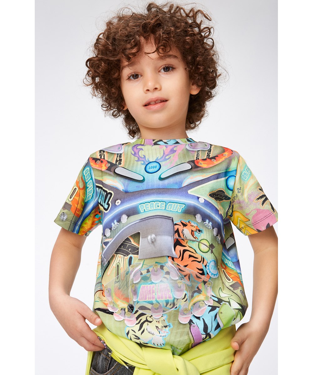 Ralphie - Pinball - Mehrfarbiges Öko-T-Shirt mit Flipper-Aufdruck